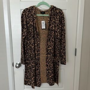 Women's 100% Cashmere Hooded Cheetah-Print Cardigan